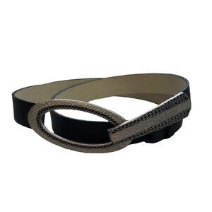 Chico's Womens Leather Belt Black Size Small Adjustable Hammered Metal Buckle